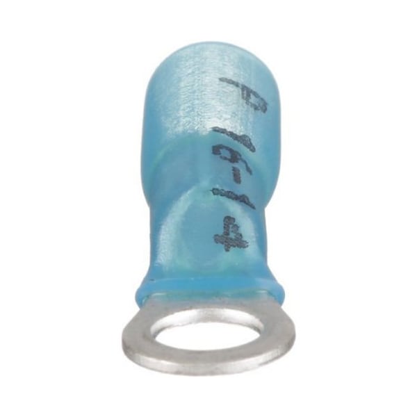 Panduit Ring Terminal, 1/4 in Stud Size, 14 AWG, 600 V, Heat Shrink Insulated, Blue, 25 PK PH14-14R-Q - main